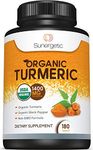 Sunergetic USDA Certified Organic Turmeric Supplement – Includes Organic Turmeric & Organic Black Pepper – 1,400mg of Turmeric per Serving - 180 Count (Pack of 1)