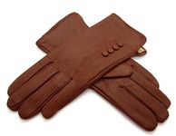 Womens Genuine Soft Leather Gloves Fully Lined (Tan, Medium 7")