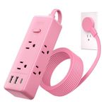 NTONPOWER Pink Extension Cord 5 ft, 1080 Joules Surge Protector Power Strip with 6 Widely Outlets 3 USB (1 USB C), Flat Plug Extension Cord Power Strip Long Cord for Home Office Dorm Room Essentials