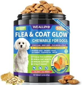 Flea and Tick Prevention for Dogs, Dog Flea Treatment with Skin & Coat Support 500 Crunchy & Krill Chews Dog Flea and Tick Treatment Chewable for Immunity & Energy for All Breeds & Ages Chicken Flavor