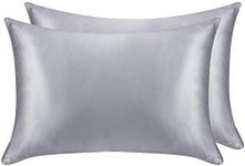 Satin Pillowcase, 2 Pack Silk Satin Pillowcases for Hair and Skin Queen Size Pillow Case with Zipper Closure (Standard, Silver)