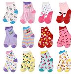 Toddler Socks With Grip Non-Skid 12 Pairs Baby Kids Sticky Slipper Cotton Crew Socks 1-3 Years Children/Boy/Girl