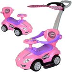 ChromeWheels Push Cars for Toddlers, 3 in 1 Ride on Push Car with Removable Canopy, Ride on Toys Mega Car w/Handle & Horn & Music, Pink
