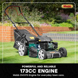 Webb 20" Self-Propelled Petrol Lawnmower – 173cc, 7 Heights, 65L Bag