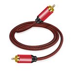 Tiierzon Digital Coaxial Audio Cable 12ft,1RCA Male to 1RCA Male Subwoofer Cable Nylon Braided RCA Video Cable for Subwoofer, Home Theater, HDTV, Hi-Fi Systems (12Ft)