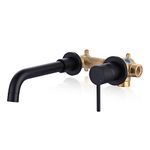 ARCORA Matte Black Wall Mount Bathroom Faucet, Single Handle Vessel Sink Faucet, Widespread Bathroom Faucet with Rough-in Valve