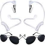 Gejoy 4 Pieces Secret Service Costume Cosplay Set Security Earpiece Earplugs Acoustic Tube Ring Bearer Headset and Sunglasses Ring Wedding Bearer Security (Black Glasses Frame)