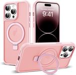 SKYLMW Compatible with iPhone 14 Pro Case with Invisible Magnetic O-Ring Stand Military-Grade Translucent Case for iPhone 14 Pro 6.1" [Compatible with Mag-Safe][Great Grip Feeling], Pink