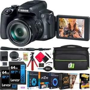 Canon PowerShot SX70 HS 20.3MP 65x Optical Zoom Digital Point & Shoot Camera Bundle with 2X Lexar 64GB SDXC Memory Card + Deco Photo Camera Bag with Accessories + Photo and Video Software