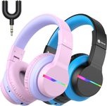 iClever Bluetooth Kids Headphones, BTH12 Colorful LED Lights Kids Wireless Headphones Over Ear with 74/85/94dB Volume Limited, 55H Playtime, Bluetooth 5.2, Built-in Mic for School/Tablet/PC