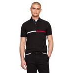 Tommy Hilfiger Men's Short Sleeve Cotton Pique Flag Graphic Polo Shirt in Custom Fit, Deep Knit Black, Large