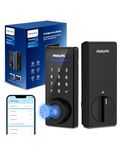 Philips Smart Lock with App Control, Fingerprint Smart Door Lock, Keyless Entry Door Lock, Smart Bluetooth Deadbolt Replacement, Auto Lock, Passcode Code Door Lock, Digital Keypad Deadbolt-Matte Black