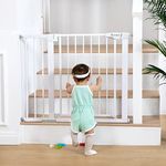 COMOMY 75-110cm Stair Gate for Baby, Auto Close Dog Gates Indoor, Pressure Fit Child Safety Gate for Doorway, Wide Pet Gate with Door for the House, Metal Gate with Extensions (76cm Tall, White)