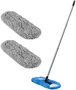 Addis Flat 100% Microfibre Super Sweeping 3 pcs Handle & Twin Extra Dusting Mop Head Pack, Blue & Metallic, Metallic/Blue, 40 x 111 cm