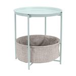 Amazon Basics Round Storage End Table, Mint Green With Heather Grey Fabric, 44.96 cm D x 44.96 cm W x 48 cm H