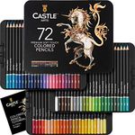 Castle Art Supplies 72 Colouring Pencils Set | Premium Soft Core Coloured Pencils for Adult Artists, Professionals and Colourists | Protected and Organised in Presentation Tin Box