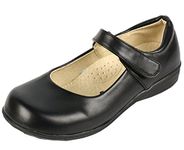 DADAWEN Girl's Magic Strap School Uniform Dress Shoe Mary Jane Flats (Toddler/Little Kid/Big Kid)-Black(Matte Leather) 3 US