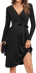 hohololo Robe de maternité à manches longues, col en V, robe de maternité, grossesse, longueur genou, Noir-a, XL