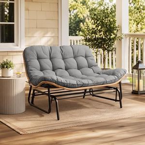 Crestlive ProductsOutdoor Glider Bench 2-Person, All-Weather Boho Rattan Patio Furniture for Backyard, Porch, Deck Seating, Gray