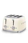 Smeg Toaster, 4 Wide Slot, Original Italian Brand, Patented Smeg Cream Color, Auto Center for Even Browning, Smart Crumb Tray Drawer, Multi-Use: Defrost, Reheat & Bagel, 6 Toast Level, 2000W TSF03CREU