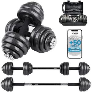 unycos - Set di Manubri Regolabili 2 in 1 con Esercizi E-Book, Dischi di Ferro Diversi Pesi【30 kg】Tubo di Collegamento per Uomini/Donne, Allenamento, Palestra a Casa, Fitness (Iron Transformer)