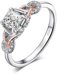 JewelryPalace Love Infinity Ring Engagement Rings for Women, 14K Rose Gold 925 Sterling Silver Cubic Zirconia Promise Rings for Her, Anniversary Knot Princess Cut Promise Ring Simulated Diamond Ring