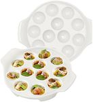 Vkinman 2pcs Ceramic Escargot Dish with 12 holes 9.2 Inch Snail White Ceramic Plates Diet Plate