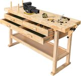 Olympia Tools 64.5" Rubber Hardwood Workbench with 4 Drawers & Clamp, 450 lb Capacity – Heavy-Duty Woodworking Storage and Craftsman Standing Station Table for Workshop
