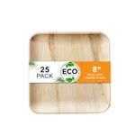 Naturelia 100% Compostable 8-Inch Palm Leaf Disposable Plates Square- Faux Wood Style Dinnerware Set, Reliable Kitchen Accessories Safe for Microwaves, Ovens and Freezers, Square Plates