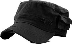 KBETHOS KBK-1465 BLK XL Vintage Distressed Cadet Army Cap Basic Everyday Military Style Hat