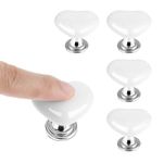 Amabro 5PCS Toilet Button Push Tool, Love Heart Shaped Toilet Tank Button Helper White Toilet Tank Button Aid Toilet Flush Press Button for Women Manicures Toilet Lid Tank Covers Drawer Knobs Decor