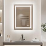 LUVODI Bathroom Mirror with LED Light: 500x700mm Dimmable Front Light & Backlit Wall Vanity Mirror with Memory Function Anti-Fog 3 Colour Changeable Lighted Makeup Shaving Mirror