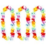 3 Pcs Hawaiian Leis Garland Ruffled Hula Aloha Flower Necklaces Luau Hen Stag Hawaiian Fancy Dress Decorations for Kids Adults Beach Tropical Themed Birthday Party Accessories Favors