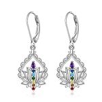 Lotus 7 Chakra Earrings for Women Mandala Yoga Lotus Flower Earrings Dangle Sterling Silver Chakra Healing Crystal Jewelry Charms Mothers Day Christmas Gifts, Sterling Silver, Cubic Zirconia