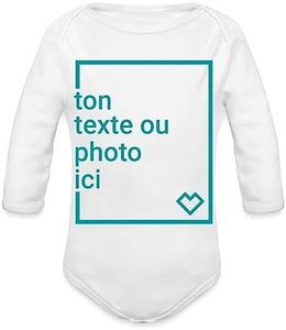 Spreadshirt® Cadeaux de bébé personnalisables Créez votre propre design avec photo et texte Body Bébé Bio Manches Longues, 0-3 mois, blanc