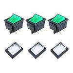 JINXIAN 3Pcs ON-Off Rocker Switch DPS 4 Pin Green Light AC 250V 16A 125V 20A with Waterproof Cover，for Electrical Products…