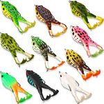 Leitee 10 Pieces Topwater Frog Lure Floating Weedless Fishing Lure Double Propeller Frog Lure Soft Bait Swimbait Floating Bait Crankbait Set for Bass Snakehead Catfish Freshwater Saltwater Fishing