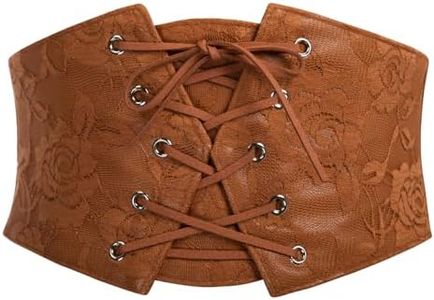 Scarlet Darkness Women's Renaissance Stretch Belt Lace Overlay Front Waist Cinch Belts, Brown-style C, Small