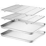 Wildone Baking Sheet & Rack Set [2 Sheets + 2 Racks], Stainless Steel Cookie Pan with Cooling Rack, Size 16 x 12 x 1 Inch, Non Toxic & Heavy Duty & Easy Clean