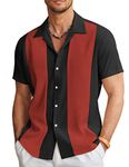 COOFANDY Men's Casual Button Down Shirts Vintage Bowling Shirts Summer Cuba Beach Shirts Black Red