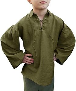 Bbalizko Boys Medieval Pirate Shirt Kids Renaissance Lace up Halloween Scottish Jacobite Ghillie Costume Tops, Army Green