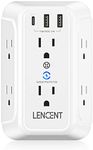 LENCENT USB Wall Charger, 6 Outlet Extender, PD& 2 USB A Ports, 1728J Power Strip Multi Plug,3-Sided Surge Protector Widely Spaced Adapter Expander, Wall Adapter for Home Travel Office, ETL Listed