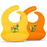 LuvLap Silicone Baby Bibs for Feeding & Weaning Babies & Toddlers, Waterproof, Pack of 2 (Orange & Yellow)