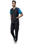 UNIFORM CRAFT Men’s Designer Scrub Suits DSDV04 || 6 pocket scrubs | Ideal for doctors, dentists, vets, nurses & healthcare professionals (Black & Crimson Red, M)