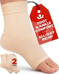 KEMFORD Ankle Compression Sleeve - 20-30mmhg Open Toe Compression Socks for Swelling, Plantar Fasciitis, Sprain, Neuropathy - Foot Supports Brace for Women and Men - L, Beige