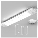 KUKUMAO LED Batten Light Daylight 6000K with Plug,Linkable LED Fluorescent Lights for Garage, Workshop, Office, Wall, Kitchen, Shed, IP65 Plug in Ceiling Light Strip. 1.4FT, 43cm, 16W.