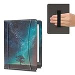 kwmobile Case Compatible with Kobo Aura H2O Edition 2 - PU Leather Cover with Magnetic Closure, Strap, Front Pocket - Cosmic Nature Blue/Grey/Black