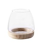 DCQRY Clear Glass Bubble Bowl Glass Planter Hydroponic Plant Vase with Detachable Wood Base Unique Fish Tanks Glass Terrarium Container Pot for Plants Home Garden Decor