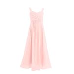 CHICTRY Flower Girl Dress Junior Kids Pleated A-Line Wedding Pageant Party Bridesmaid Maxi Gown Pearl Pink 11-12 Years