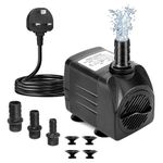 KINGYEENUO Fountain Pump, Submersible Pump 25W, 400GPH(1500L/H), 3 Nozzles, with 8.2ft High Lift, Ultra Quiet Water Pump for Aquariums, Fish Tank, Pond Fountain, Hydroponics, Indoor Fountains